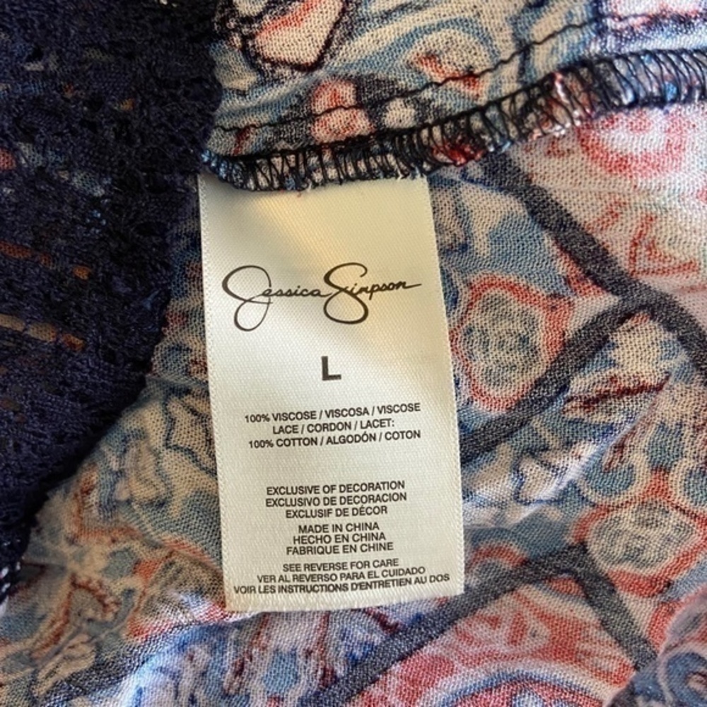 Jessica Simpson‎ Blouse Top Bandana Alaya Sheer Lace Boho Peasant Top Size L - Picture 16 of 16